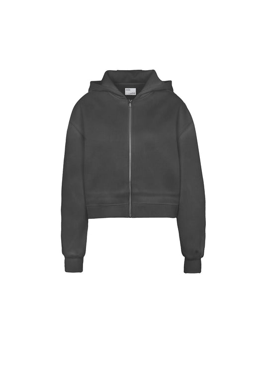 CROP ZIP HOOD FADED BLACK - Moeon