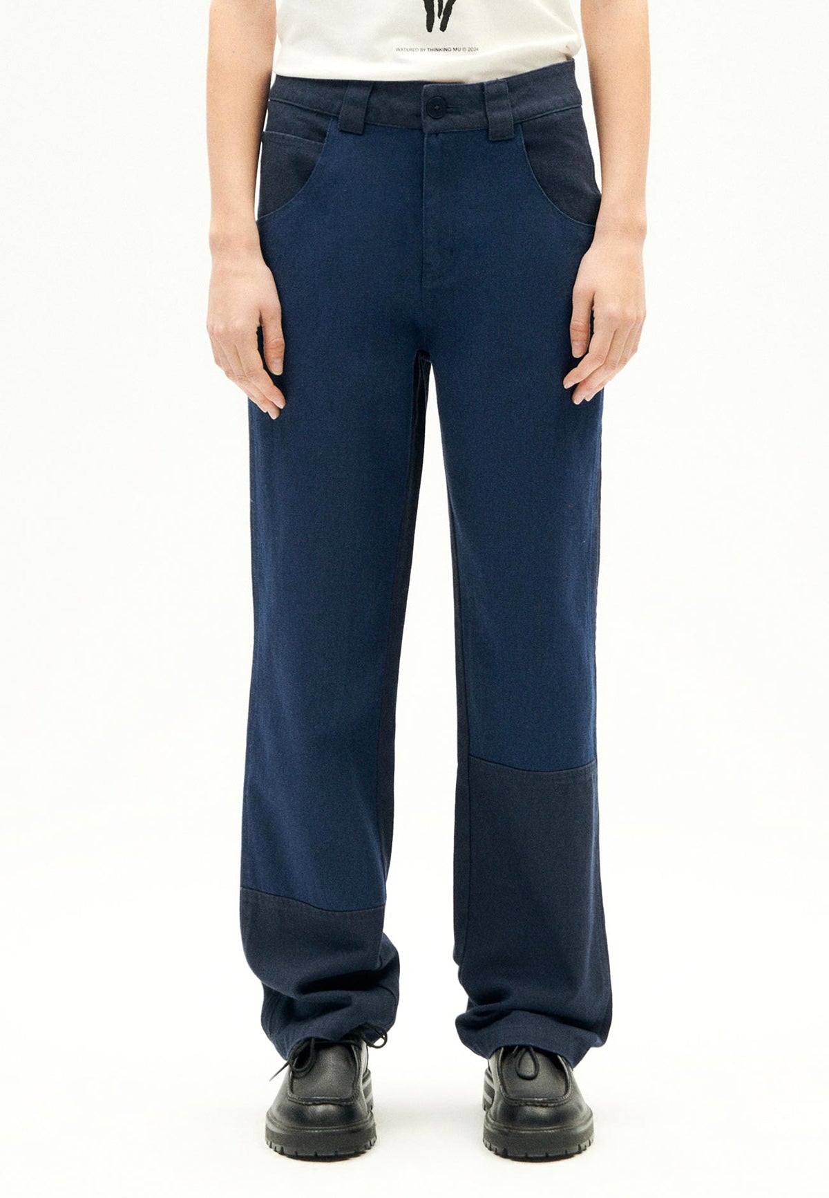 HERRINGBONE PERLE PANTS BLUE NIGHT - Moeon