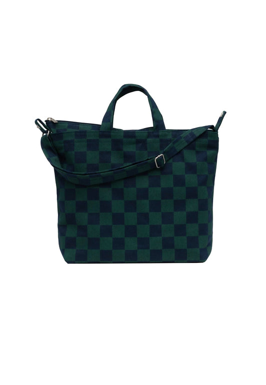 HORIZONTAL ZIP DUCK BAG NAVY GREEN CHECKS - Moeon