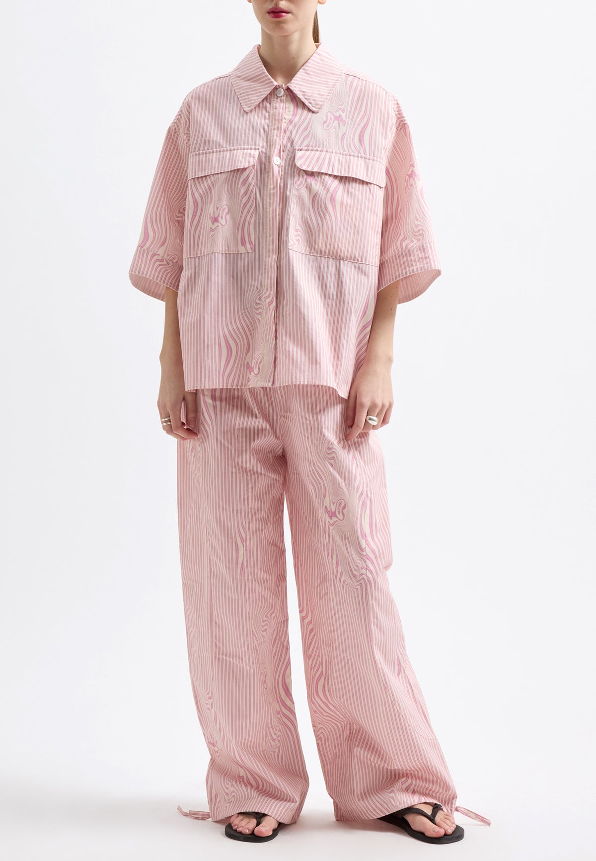 KIRSTEN TROUSERS GLITCH STRIPE PINK - Moeon