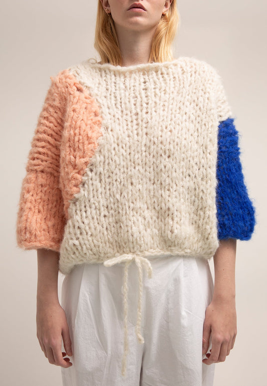 LYGGJA KNIT SWEATER OFF WHITE PEACH BLUE - Moeon