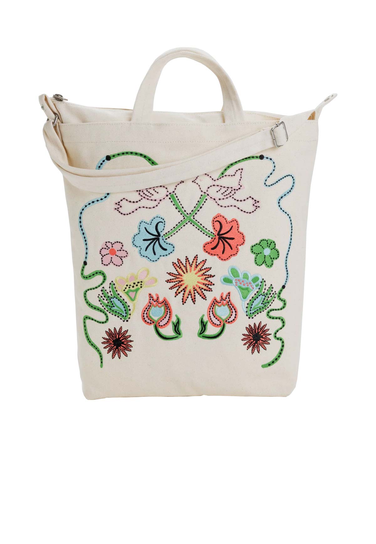 ZIP DUCK BAG EMBROIDERED BIRDS - Moeon