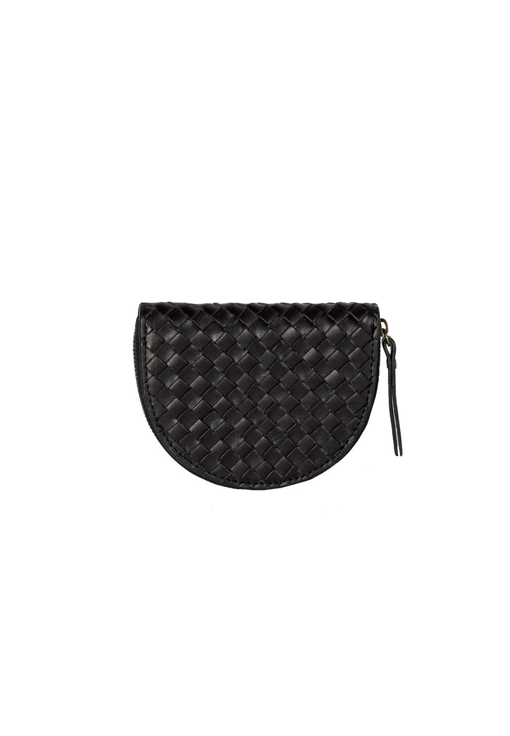 LAURA'S COIN PURSE BLACK WOVEN LEATHER - Moeon