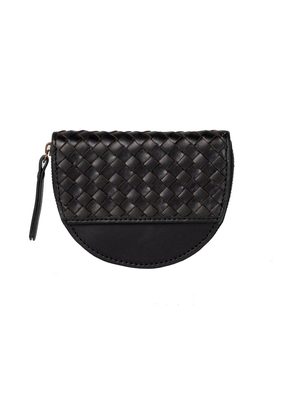 LAURA'S COIN PURSE BLACK WOVEN LEATHER - Moeon