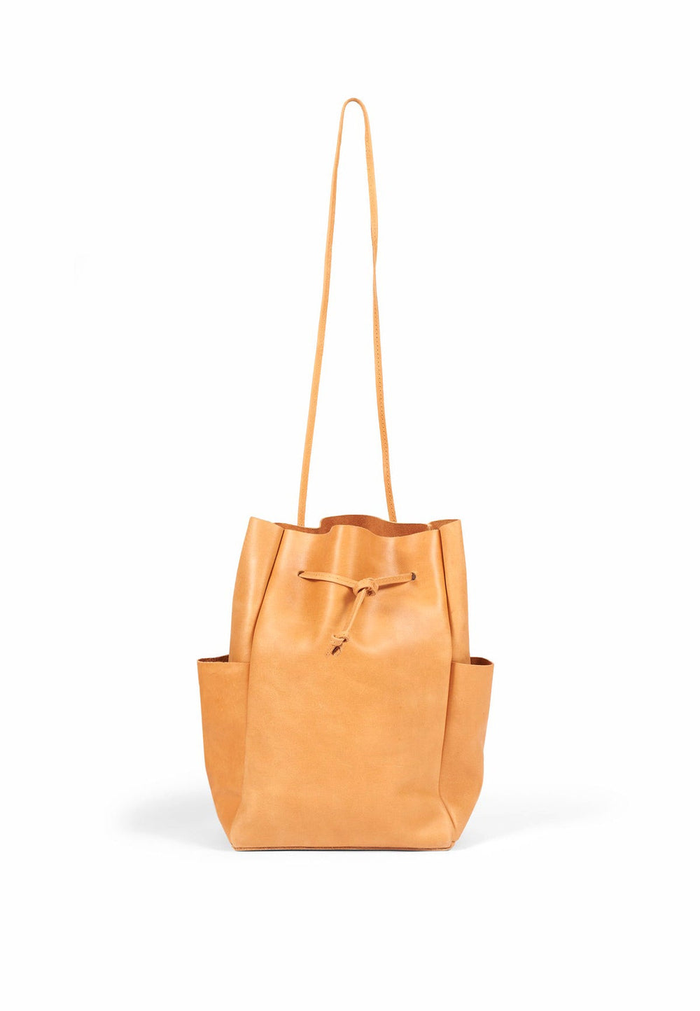 LEATHER TOTE BAG THIN STRAPS CAMEL - Moeon