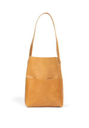 LEATHER TOTE BAG TWO POCKETS NATURAL - Moeon