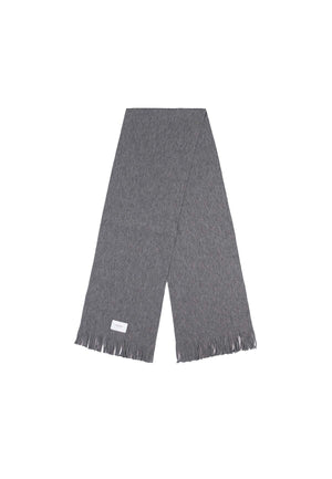 Product photo of a merino wool scarf in grey.