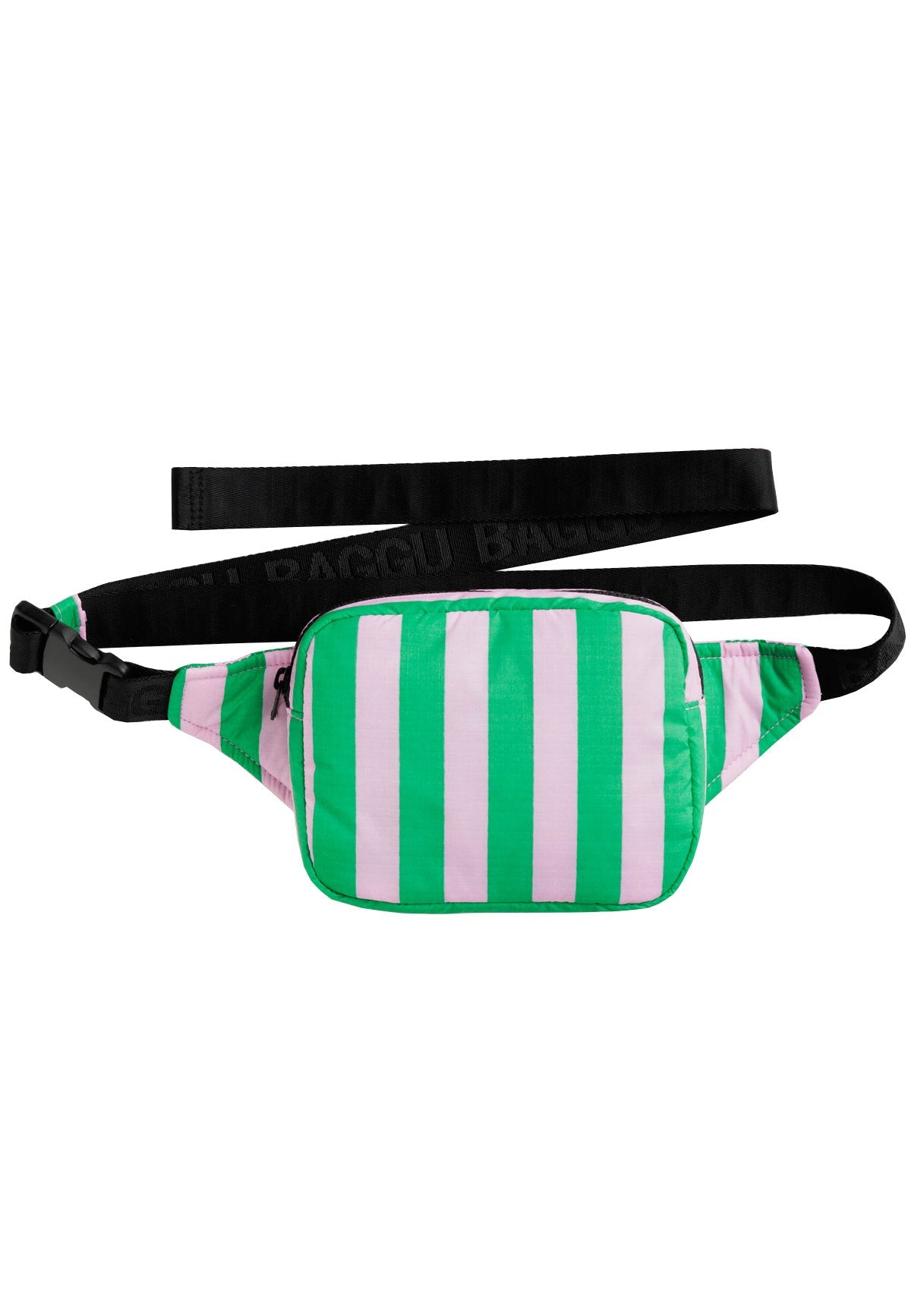 PUFFY FANNY PACK PINK GREEN AWNING STRIPE