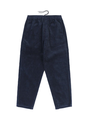 Product photo of wide corduroy pants in deep navy.